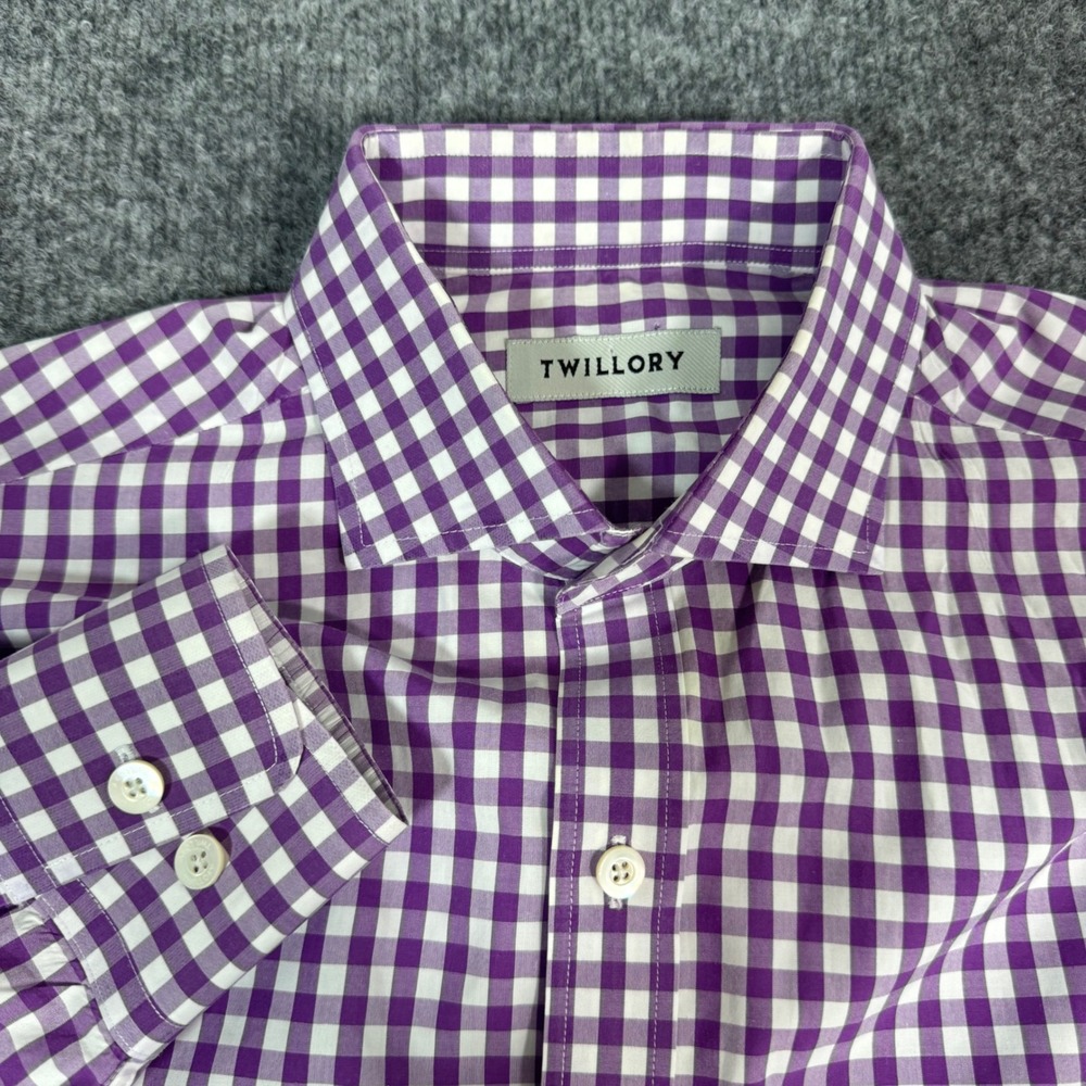 Twillory Dress Shirt Gingham Tailored Fit Mens 16 34/35 Purple Cotton EUC